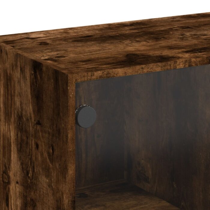 Table basse avec portes en verre chêne fumé 102x50x42 cm – Image 8