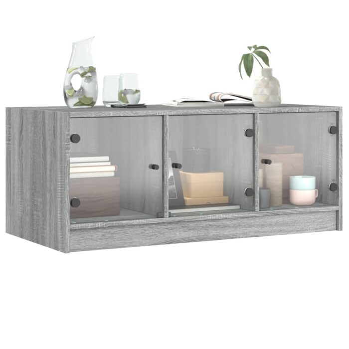 Table basse avec portes en verre sonoma gris 102x50x42 cm – Image 2