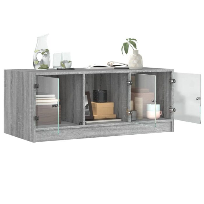 Table basse avec portes en verre sonoma gris 102x50x42 cm – Image 3