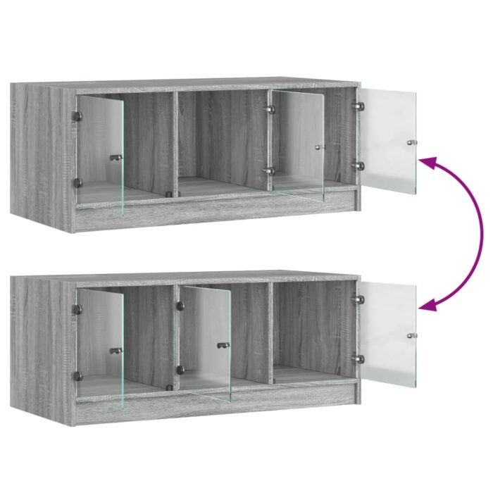 Table basse avec portes en verre sonoma gris 102x50x42 cm – Image 7