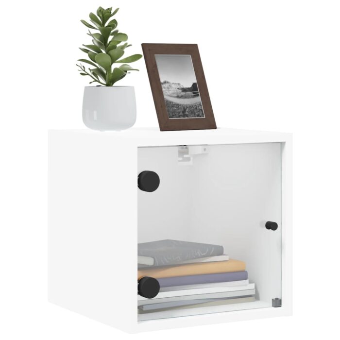 Tables de chevet avec portes en verre 2 pcs blanc 35x37x35 cm – Image 2