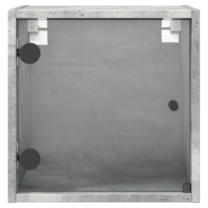 Table de chevet avec porte en verre gris béton 35x37x35 cm – Image 4