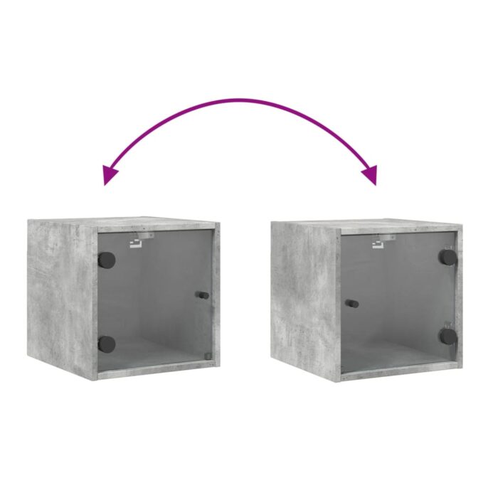 Table de chevet avec porte en verre gris béton 35x37x35 cm – Image 7