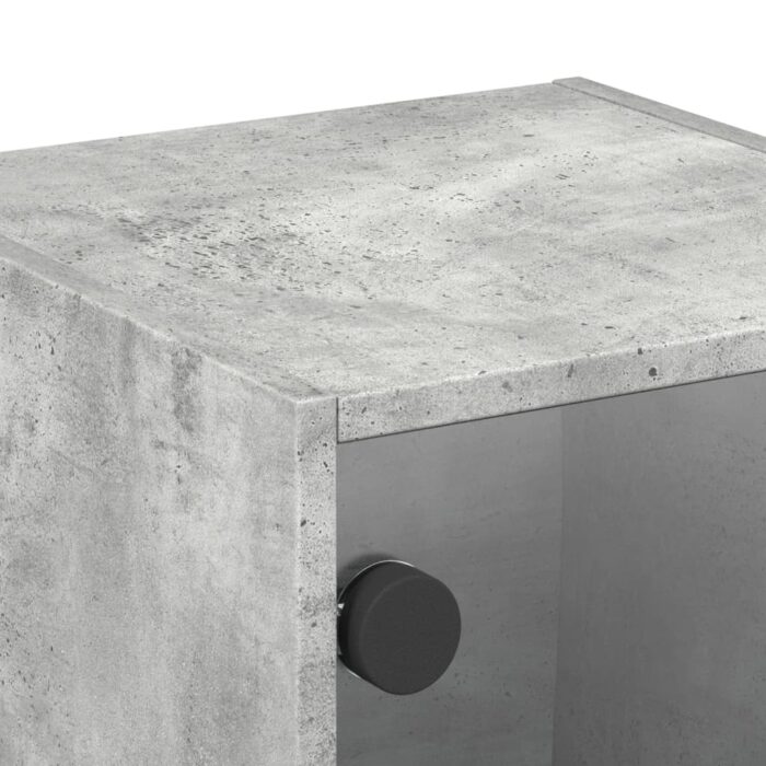 Table de chevet avec porte en verre gris béton 35x37x35 cm – Image 8