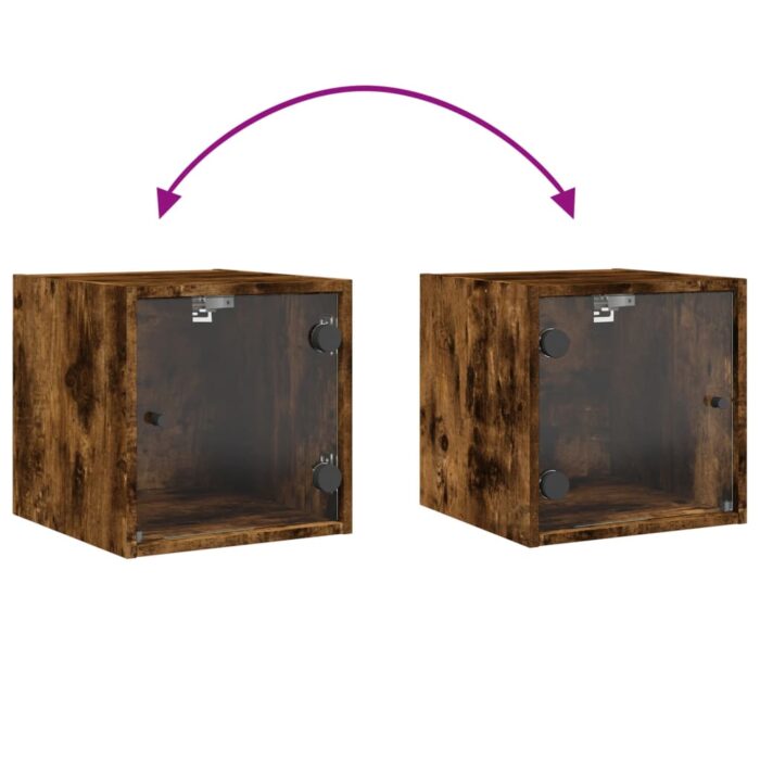 Table de chevet avec porte en verre chêne fumé 35x37x35 cm – Image 7