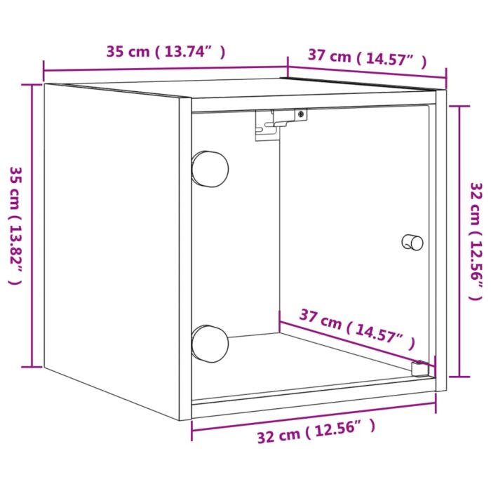 Table de chevet avec porte en verre chêne marron 35x37x35 cm – Image 11