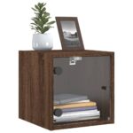 Table de chevet avec porte en verre chêne marron 35x37x35 cm – Image 2