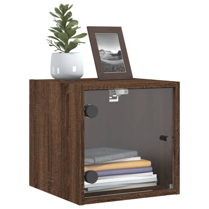 Table de chevet avec porte en verre chêne marron 35x37x35 cm – Image 2