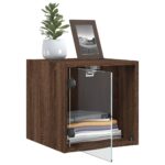 Table de chevet avec porte en verre chêne marron 35x37x35 cm – Image 3