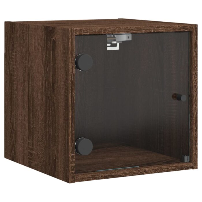 Table de chevet avec porte en verre chêne marron 35x37x35 cm – Image 4