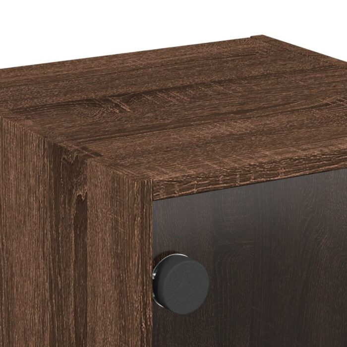 Table de chevet avec porte en verre chêne marron 35x37x35 cm – Image 8