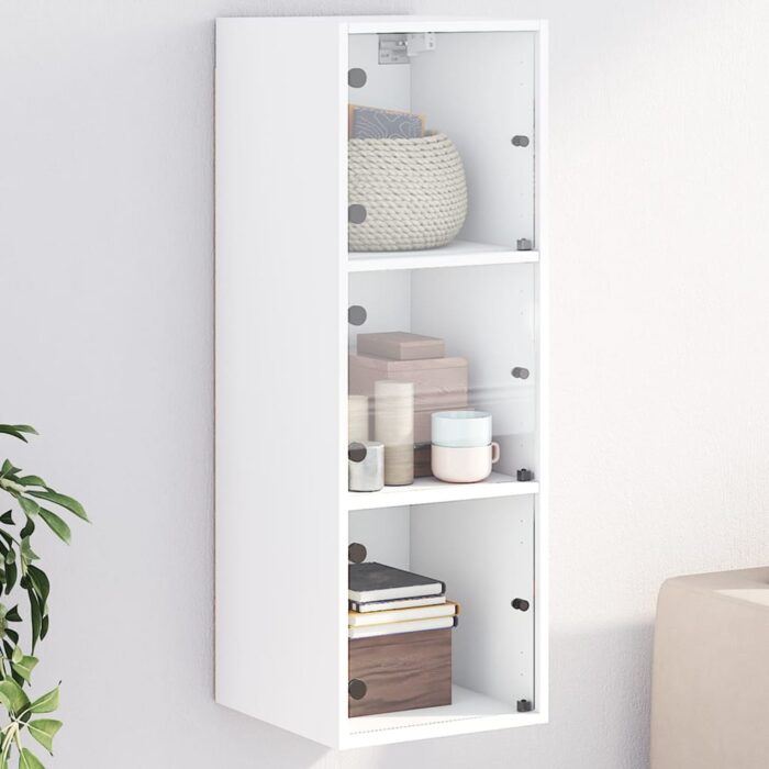 Armoire murale avec portes en verre blanc 35x37x100 cm – Image 1