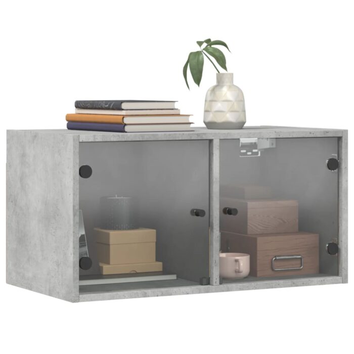 Armoires murales et portes vitrées 2pcs gris béton 68,5x37x35cm – Image 2