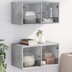 Armoires murales et portes vitrées 2pcs gris béton 68,5x37x35cm