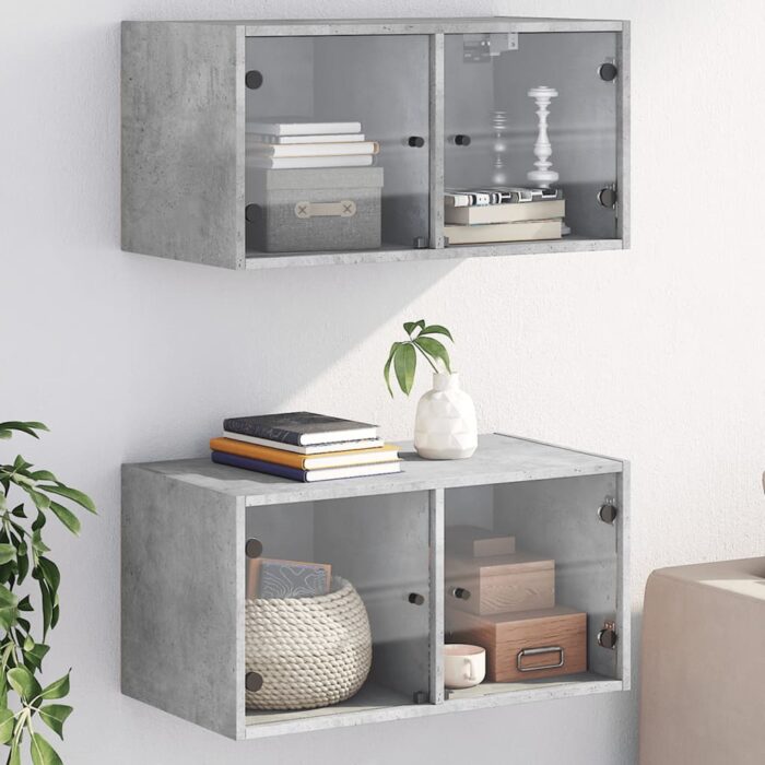 Armoires murales et portes vitrées 2pcs gris béton 68,5x37x35cm – Image 1