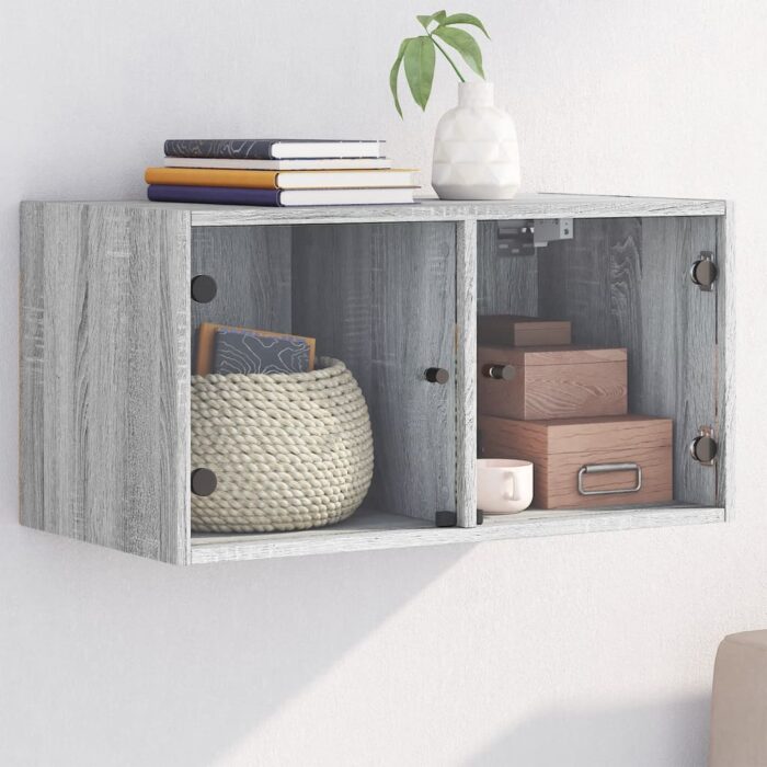 Armoire murale avec portes en verre sonoma gris 68,5x37x35 cm – Image 1