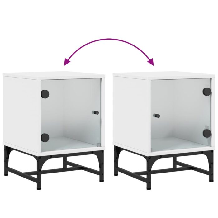 Table de chevet avec porte en verre blanc 35x37x50 cm – Image 8