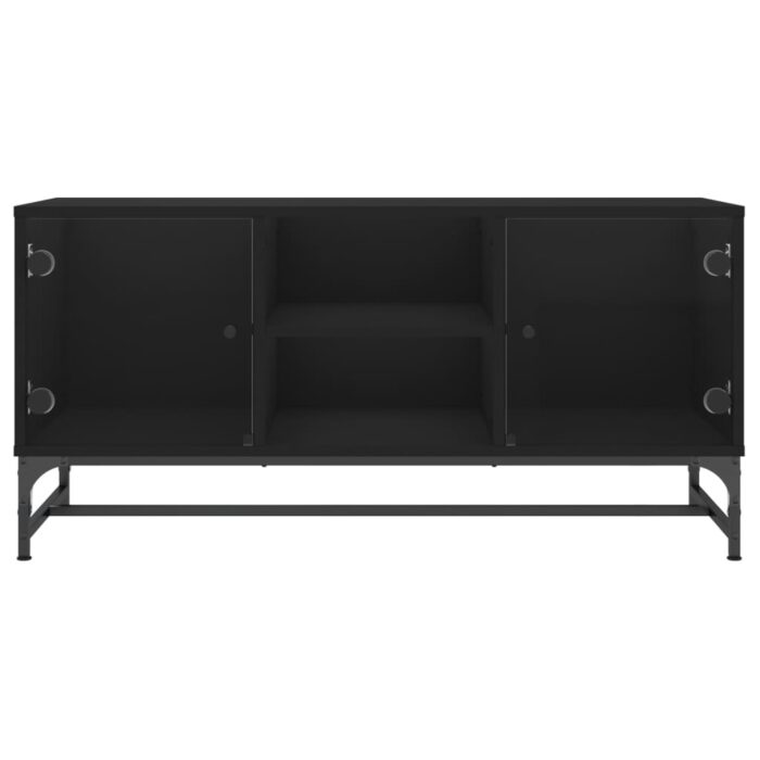 Meuble TV avec portes en verre noir 102x37x50 cm – Image 3