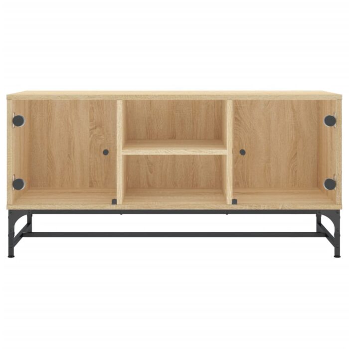 Meuble TV avec portes en verre chêne sonoma 102x37x50 cm – Image 3