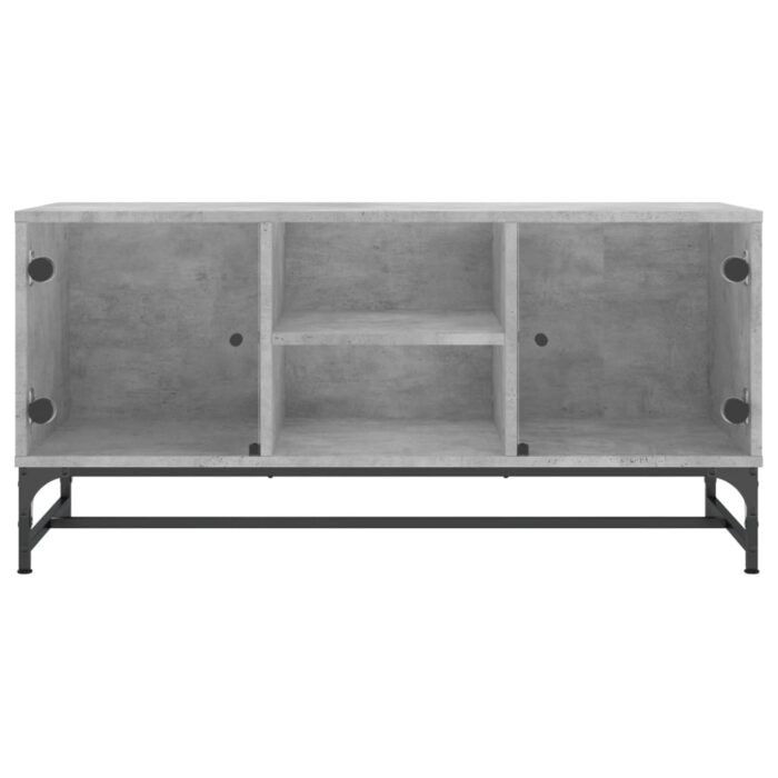 Meuble TV avec portes en verre gris béton 102x37x50 cm – Image 3