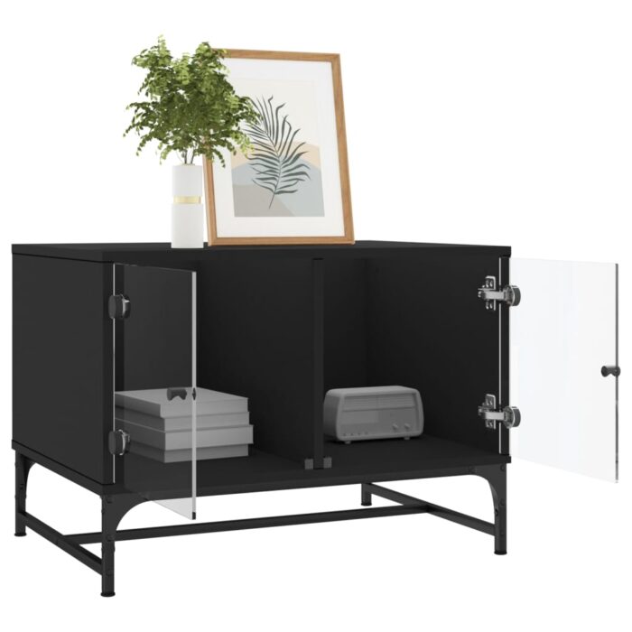 Table basse avec portes en verre noir 68,5x50x50 cm – Image 2