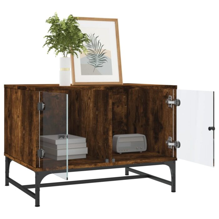 Table basse avec portes en verre chêne fumé 68,5x50x50 cm – Image 2