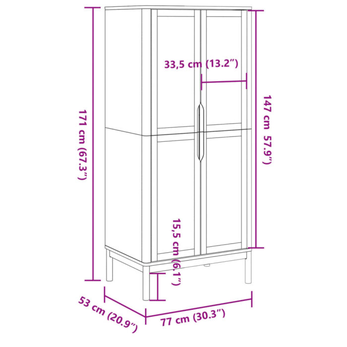 Garde-robe FLORO cire marron 77x53x171 cm bois massif de pin – Image 8