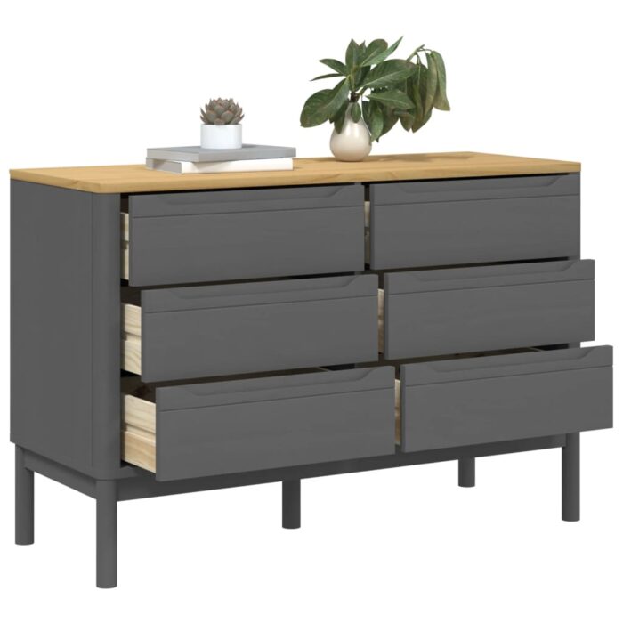 Commode FLORO gris bois de pin massif – Image 2