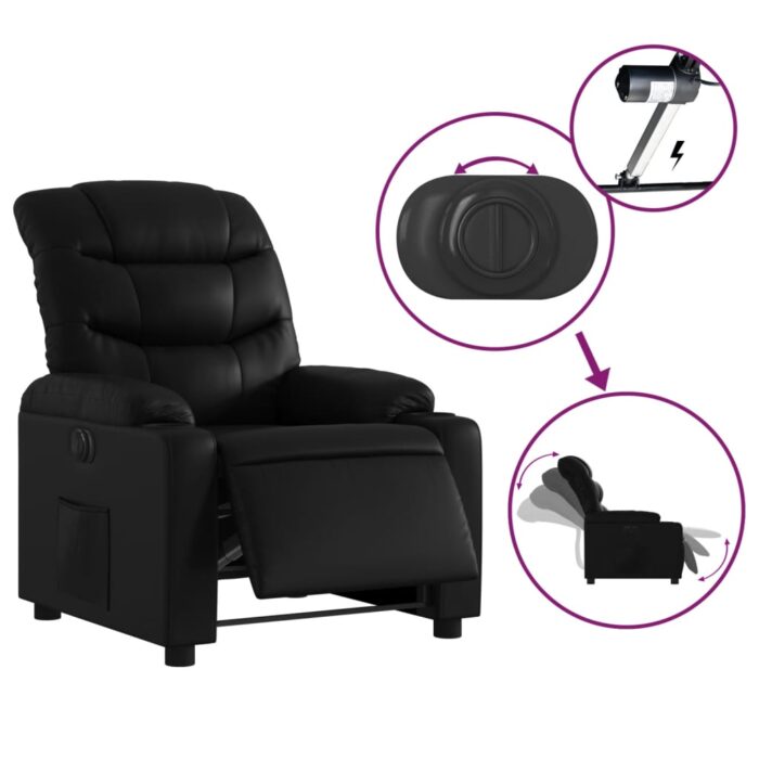 Fauteuil inclinable électrique Noir Similicuir – Image 3