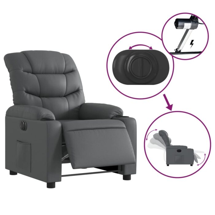 Fauteuil inclinable électrique Gris Similicuir – Image 3