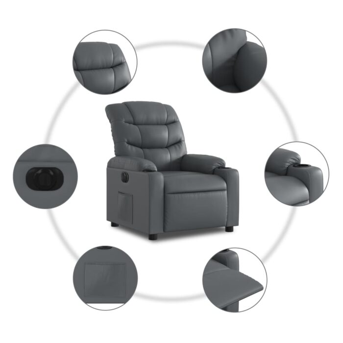 Fauteuil inclinable électrique Gris Similicuir – Image 5