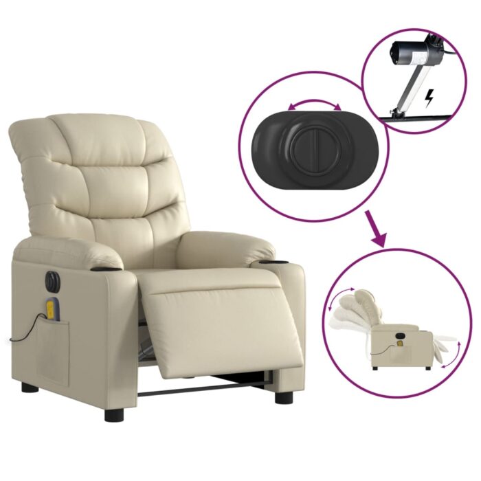 Fauteuil de massage inclinable électrique crème similicuir – Image 3