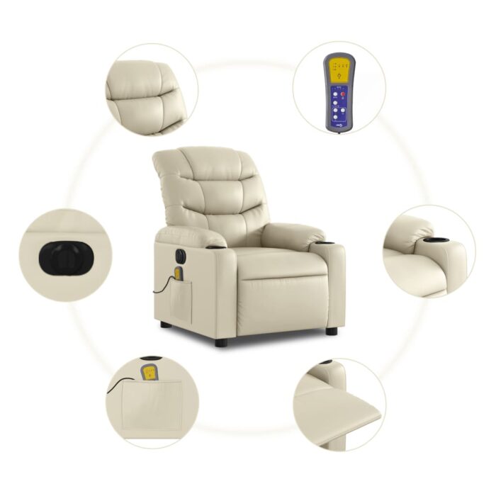 Fauteuil de massage inclinable électrique crème similicuir – Image 5