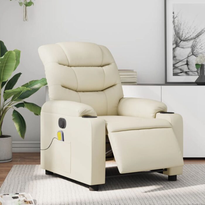 Fauteuil de massage inclinable électrique crème similicuir – Image 1