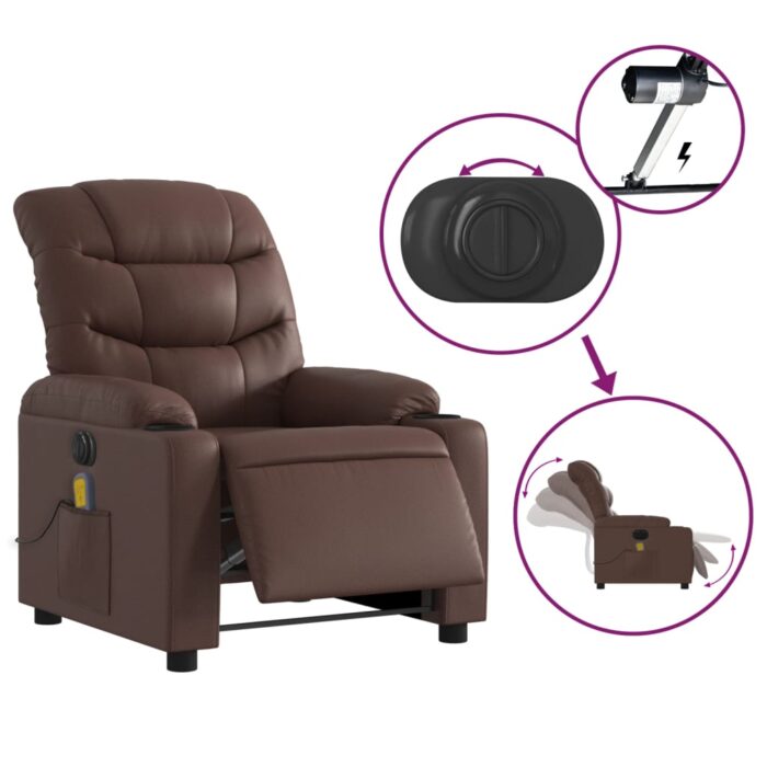 Fauteuil de massage inclinable électrique marron similicuir – Image 3