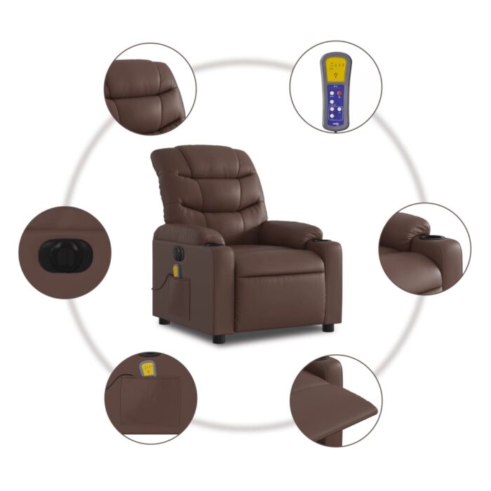 Fauteuil de massage inclinable électrique marron similicuir – Image 5