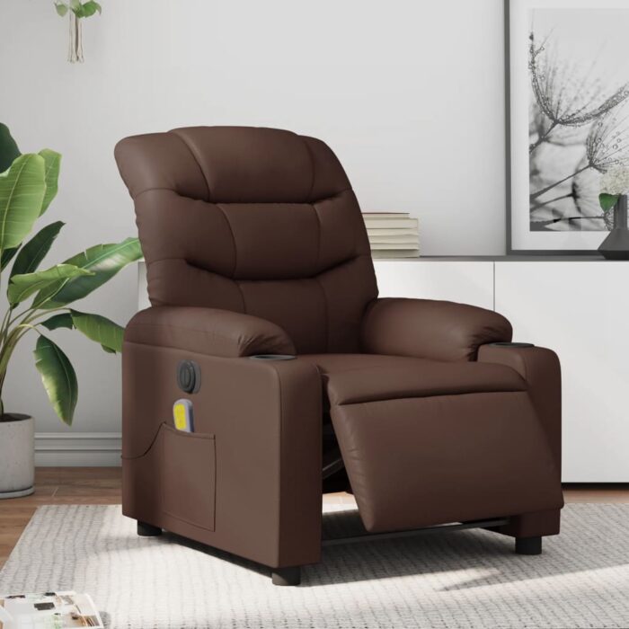 Fauteuil de massage inclinable électrique marron similicuir – Image 1