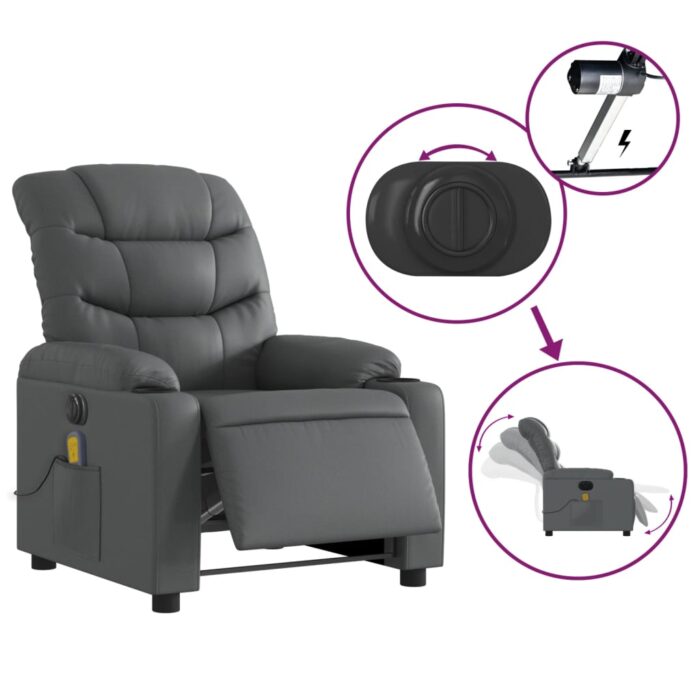 Fauteuil de massage inclinable électrique gris similicuir – Image 3