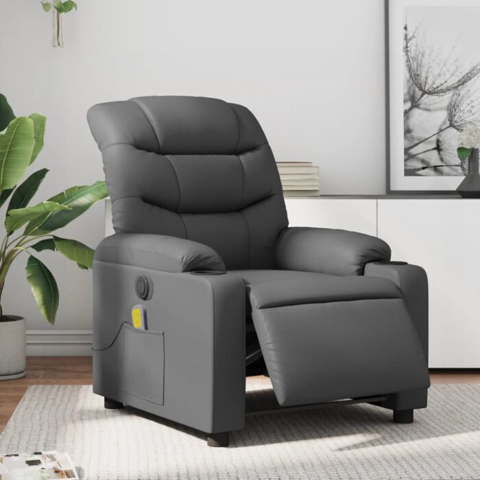 Fauteuil de massage inclinable électrique gris similicuir – Image 1