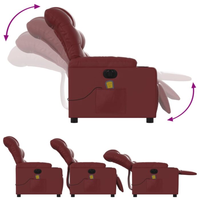 Fauteuil de massage inclinable électrique rouge bordeaux – Image 4