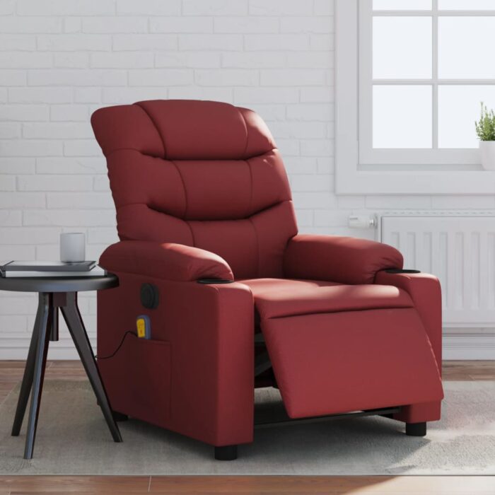 Fauteuil de massage inclinable électrique rouge bordeaux – Image 1