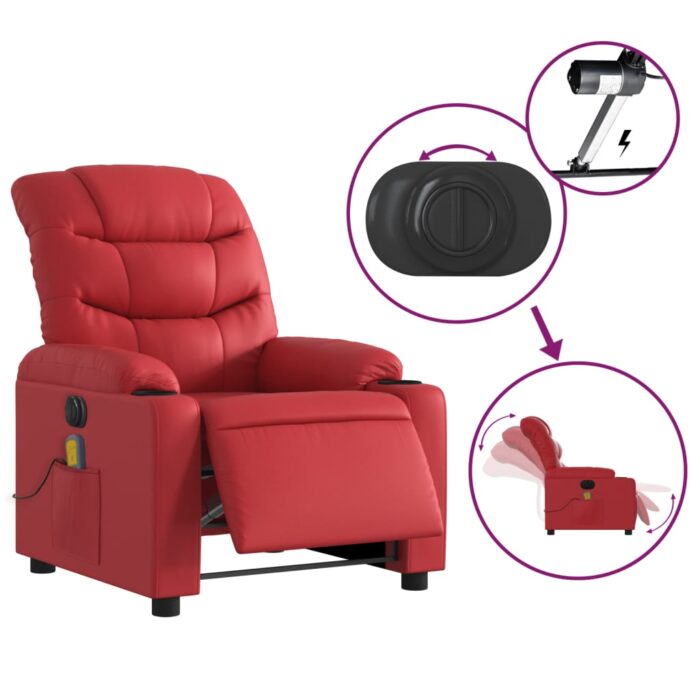 Fauteuil de massage inclinable électrique rouge similicuir – Image 3