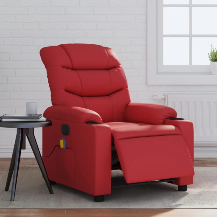 Fauteuil de massage inclinable électrique rouge similicuir – Image 1