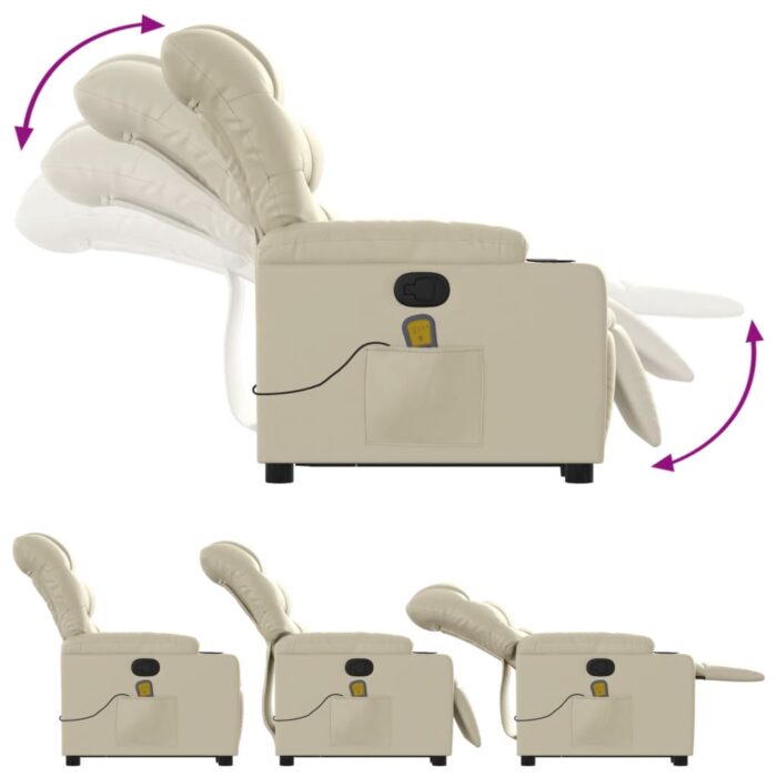 Fauteuil inclinable de massage Crème Similicuir – Image 4