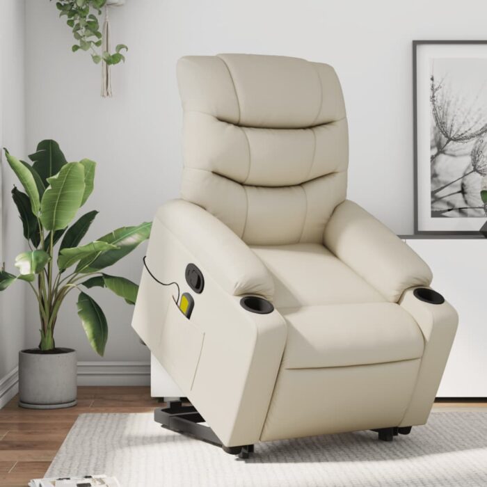 Fauteuil inclinable de massage Crème Similicuir – Image 1