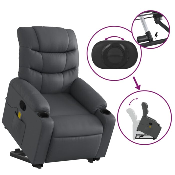 Fauteuil inclinable de massage Gris Similicuir – Image 3