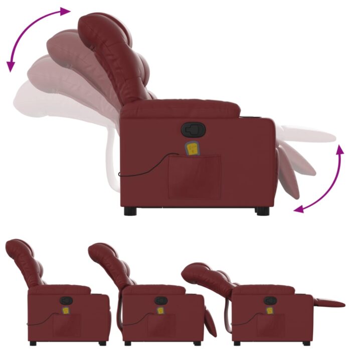 Fauteuil inclinable de massage Rouge bordeaux Similicuir – Image 4