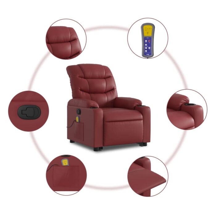 Fauteuil inclinable de massage Rouge bordeaux Similicuir – Image 5