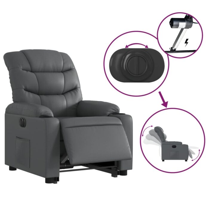 Fauteuil inclinable électrique gris similicuir – Image 3