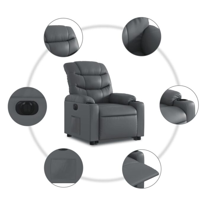 Fauteuil inclinable électrique gris similicuir – Image 5